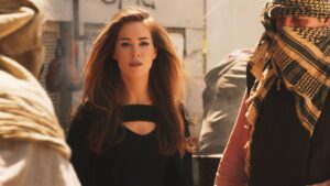 Beauty lighting of woman with long hair waving in the wind