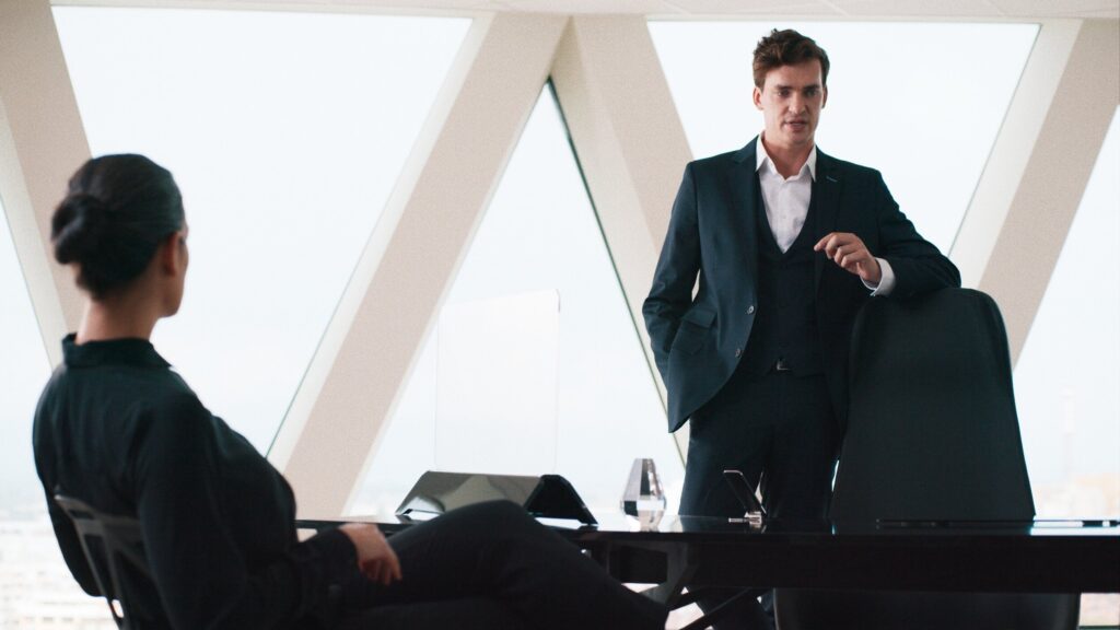 Modern office space in brightly lit scene