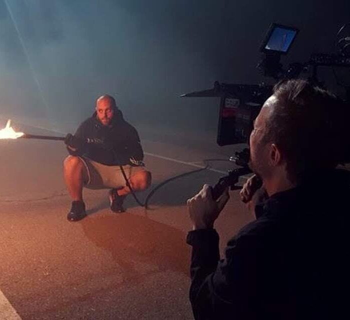 Director of Photography Maximilian Schmige filming flames on Pandora tv series