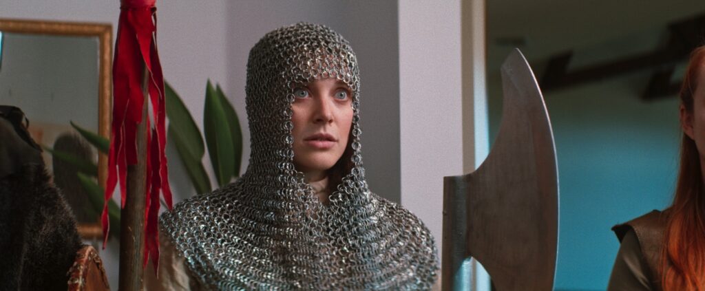 Close up of medival knight character in living room