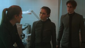 Ben Radcliffe and Priscilla Quintana in space outfits on Pandora TV series