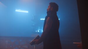 Manu Bennett guns drawn in sci-fi series Pandora