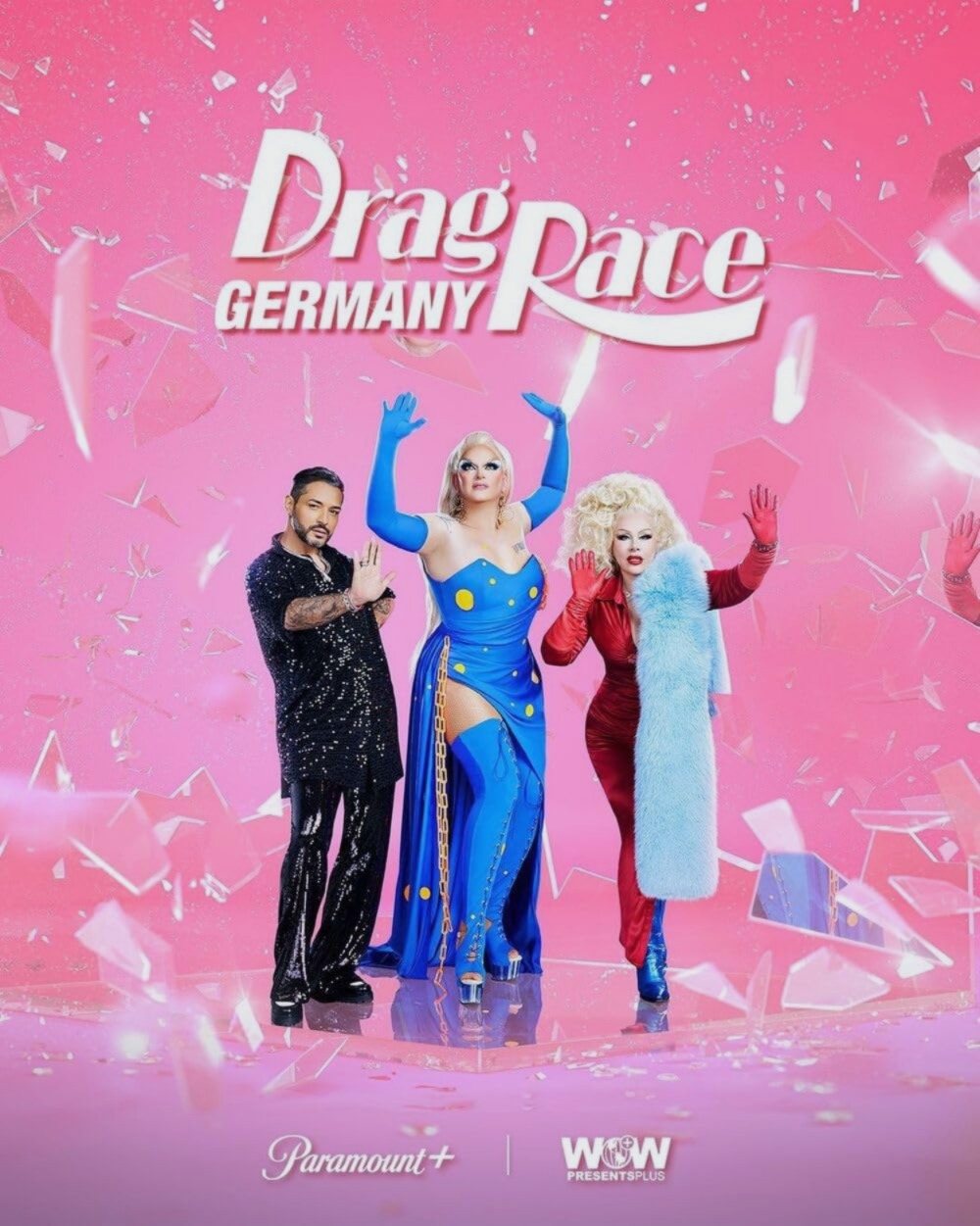 Giannia, Barbie Breakout, and Diane Brill posing for photo with pink background and Drag Race Logo above them. Image redirects to website.