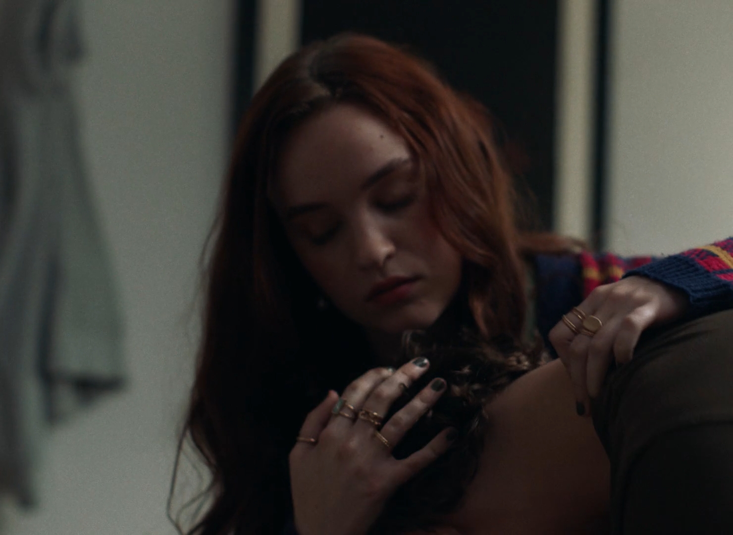 Close up of Samantha Rose Baldwin comforting Carson