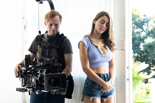 Maximilian Schmige holding sony venice camera next to actress Caylee Cowan