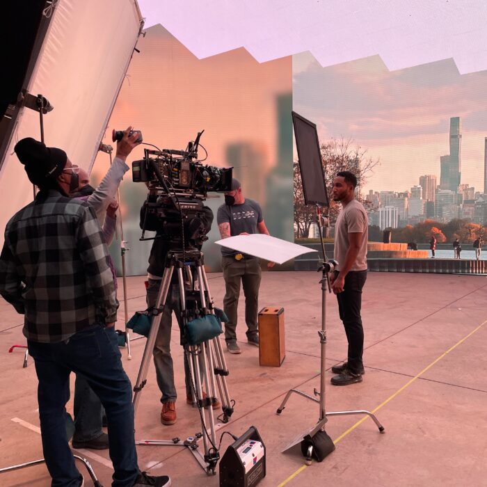 Atlanta LED wall stage camera set up with actor and crew