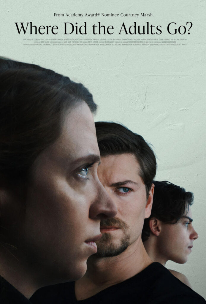 Poster of Where Did the Adults go? movie with profile shots of Carey Cox, Amadeus Serafini and Carson MacCormac