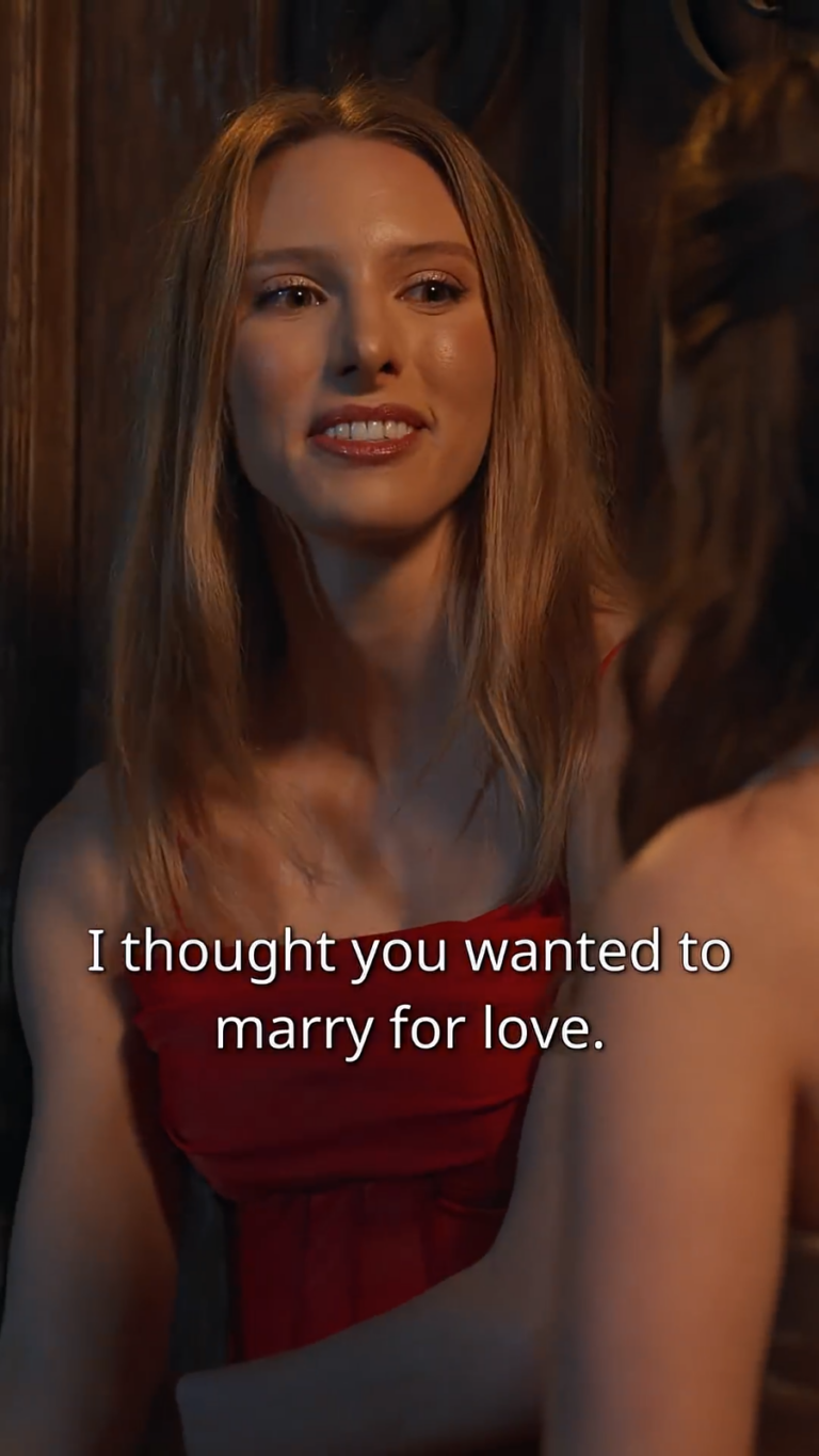 Close up of actress Molly Anderson in warm night exterior lighting