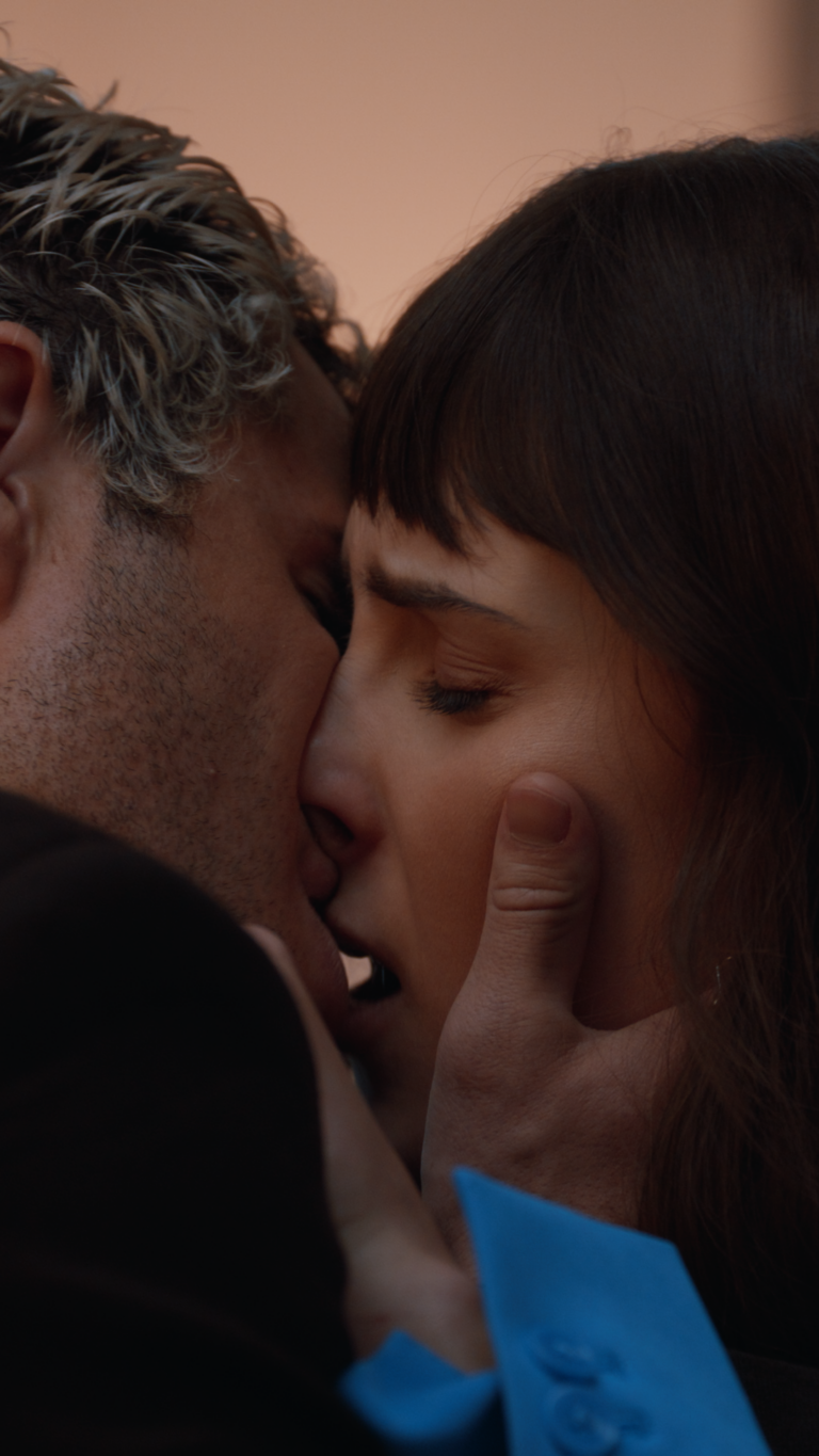 Couple kissing close up