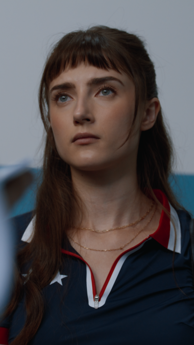 Dramatic low angle close up of Tess Dinerstein